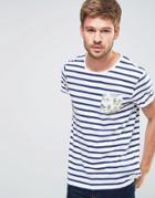 Esprit Stripe T-shirt With Tropical Pocket - White