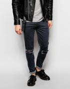 Hoxton Denim Skinny Jean Mid Black Ripped Knee - Black