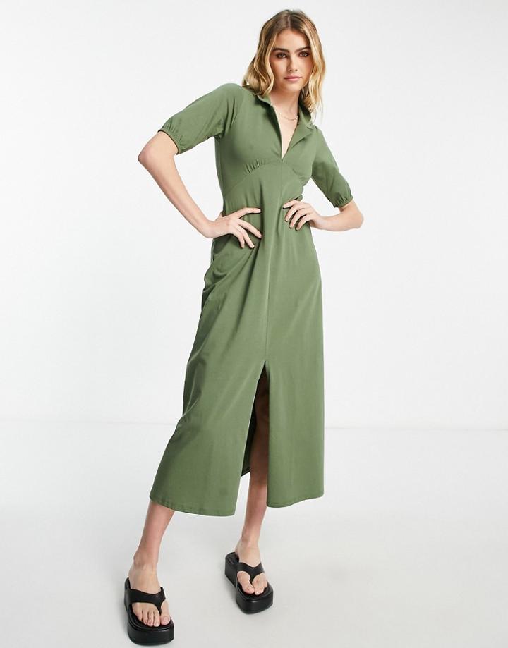 Asos Design Ultimate Midi Tea Dress In Khaki-green