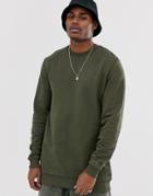 Asos Design Longline Sweatshirt In Khaki - Green