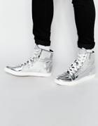 Asos Hi-top Sneakers In Silver With Zips - Silver
