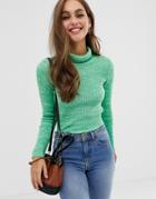 Asos Design Roll Neck Skinny Rib Sweater In Twist Yarn - Green