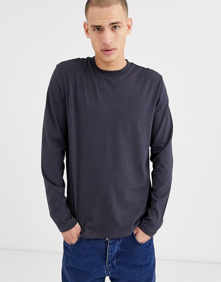 Asos Design Long Sleeve T-shirt With Crew Neck In Washed Black-gray