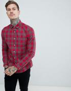 Asos Design Stretch Slim Plaid Shirt In Red - Red