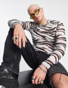 Asos Design Muscle Long Sleeve T-shirt In White Printed Mesh In Recycled Polyester