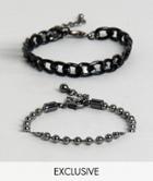 Designb Black Chain & Beaded Bracelet In 2 Pack Exclusive To Asos - Black