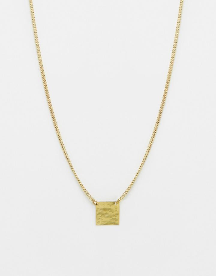 Made Hammered Square Pendant - Gold