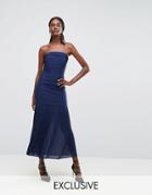 Dark Pink Sleek Bandeau Maxi Dress With Pleated Hem Detail - Navy