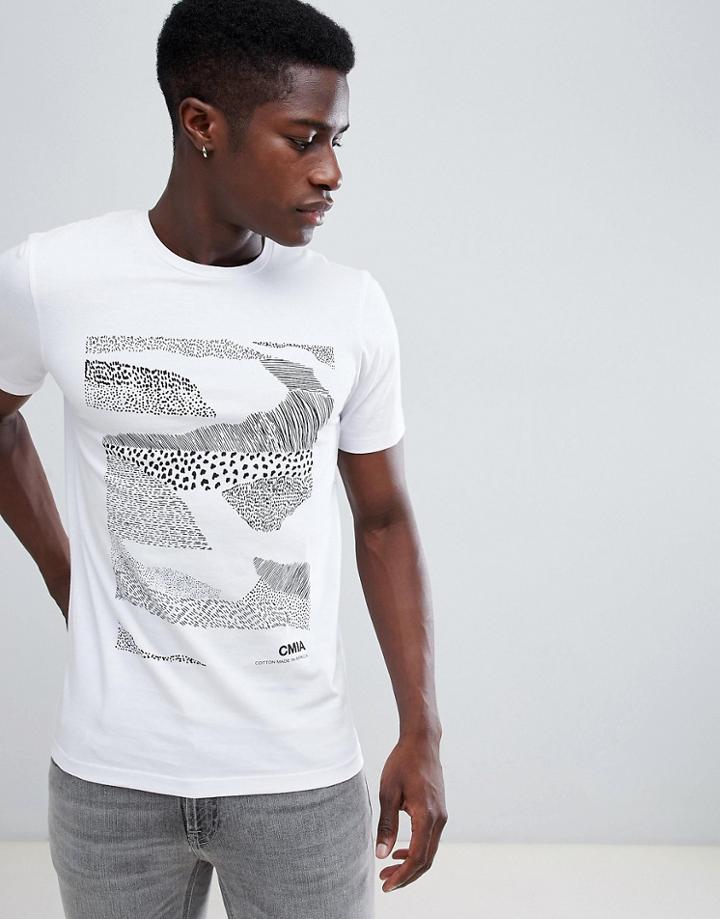 Selected Homme T-shirt With Graphic Made In Africa From Organic Cotton - White