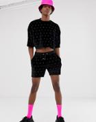 Asos Design Two-piece Velour Shorts In Shorter Length With Gems In Black