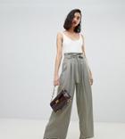 River Island Wide Leg Pants In With Tie Belt In Check - Multi