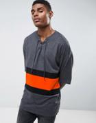 Asos Oversized T-shirt With Lace-up Neck And Cut And Sew Panels - Gray