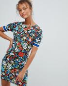 Daisy Street Floral Dress With Tape Sleeve Detail - Multi