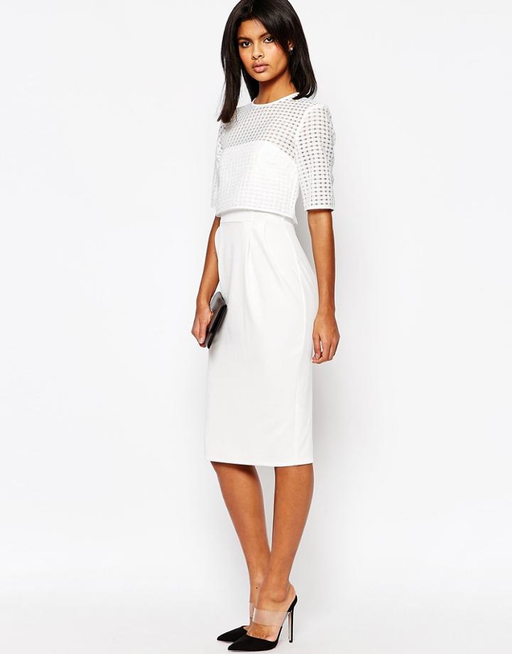 Asos Lace Crop Top Wiggle Dress - Ivory