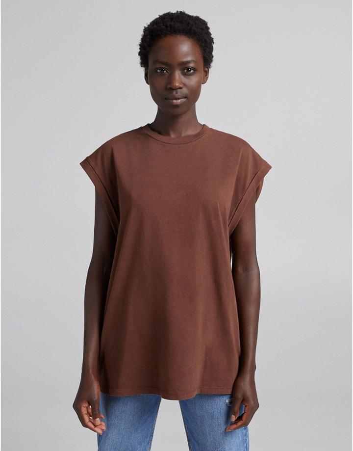 Bershka Oversized Tee In Chocolate-brown