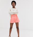 River Island Petite Tailored Shorts With Belt In Coral - Red