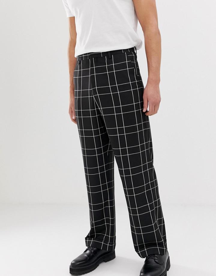 Asos Design Wide Leg Smart Pants In Black Check