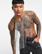 Asos Design Festival Body Harness Tank Top With Fringing In Silver Tone