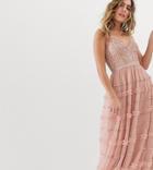 Needle & Thread Cami Strap Embroidered Maxi Dress In Rose Pink