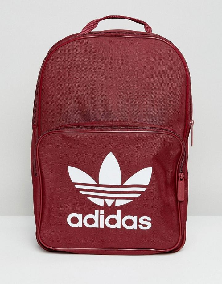 Adidas Originals Classic Backpack With Trefoil Logo In Burgundy - Red