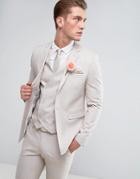Asos Wedding Skinny Suit Jacket In Crosshatch Nep In Putty With Floral Print Lining - Gray
