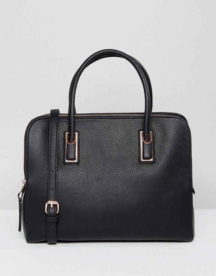Asos Design Rose Gold Zipped Compartment Tote Bag With Detachable Strap - Black