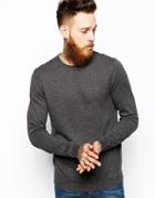 Asos Crew Neck Jumper In Charcoal Cotton - Charcoal