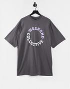 Asos Weekend Collective Oversized T-shirt Dress With Colored Logo In Washed Charcoal-grey