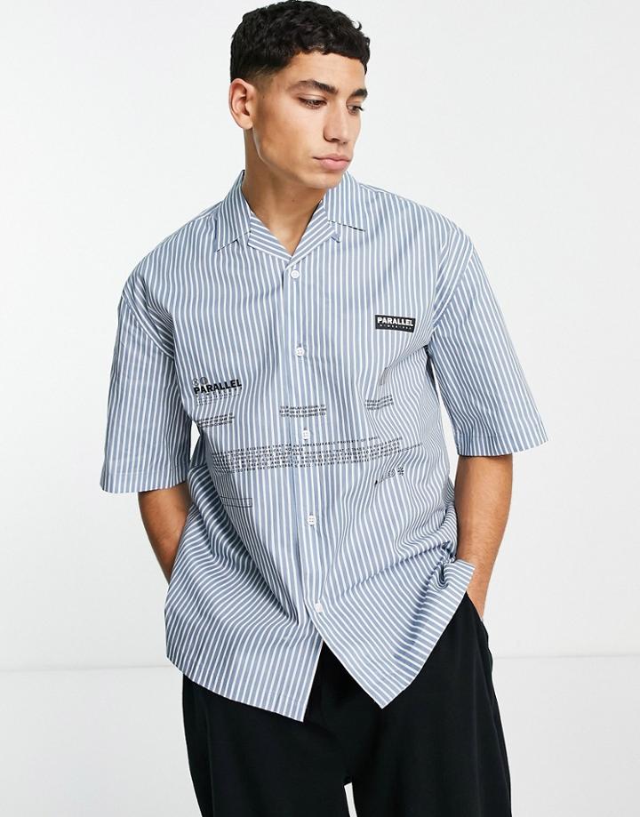 Topman Short Sleeve Shirt With Graphics In Blue Stripe