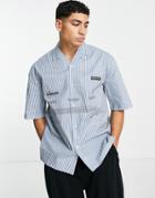 Topman Short Sleeve Shirt With Graphics In Blue Stripe