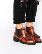 Asos All Or Nothing Leather Fringed Ankle Boots - Conker
