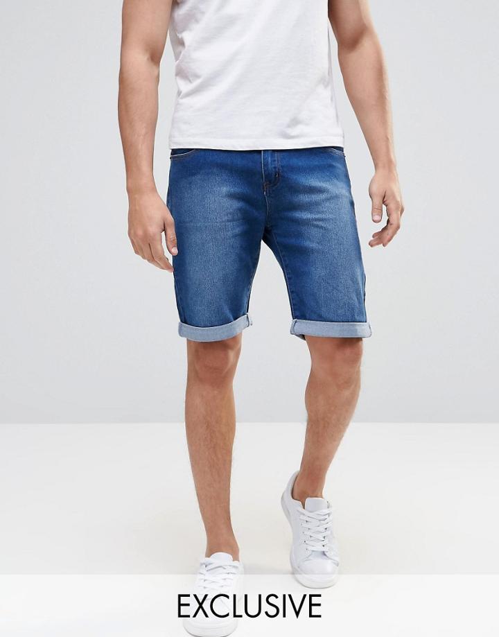 Liquor & Poker Slim Denim Shorts In Stonewash Blue - Stonewash Blue