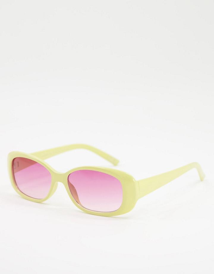 Asos Design Oval Sunglasses With Pink Lens