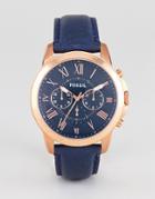 Fossil Fs4835 Grant Chronograph Leather Watch In Blue - Blue