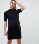 Asos Design Maternity Nursing Zip Through Shift Dress-black