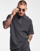 Topman Oversized Smart Rib Polo In Charcoal - Part Of A Set-gray
