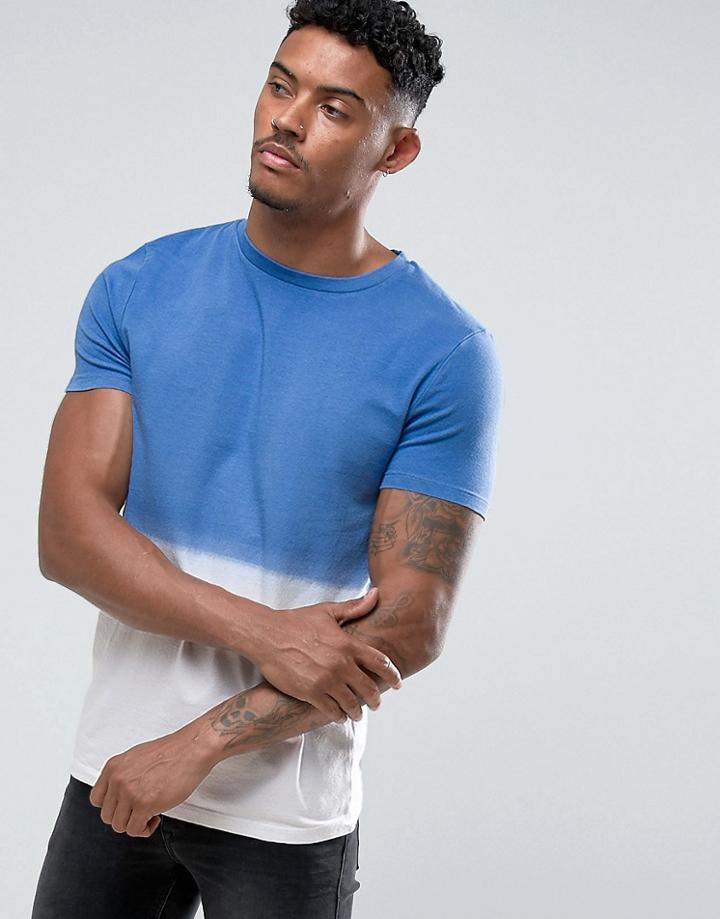 Asos Muscle T-shirt In Pale Blue Dip Dye - Blue