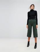 Stradivarius Cropped Wide Leg Pants With Belt - Green