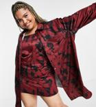 Asos Design Curve Oversized Shirt In Washed Tie Dye Print Satin - Part Of A Set-multi