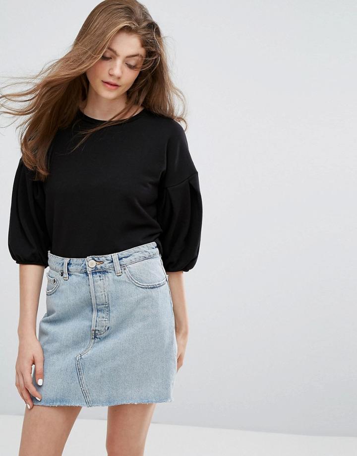 New Look Pleat Volume Sleeve Sweat Top - Black