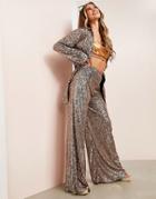 Asos Luxe Sequin Wide Leg Beach Pants In Copper-gold