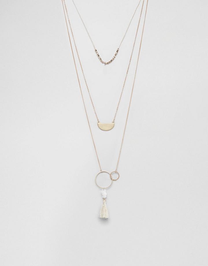 Ashiana Multi Layered Necklace With Tassle Detail - Gold