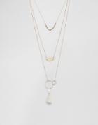 Ashiana Multi Layered Necklace With Tassle Detail - Gold