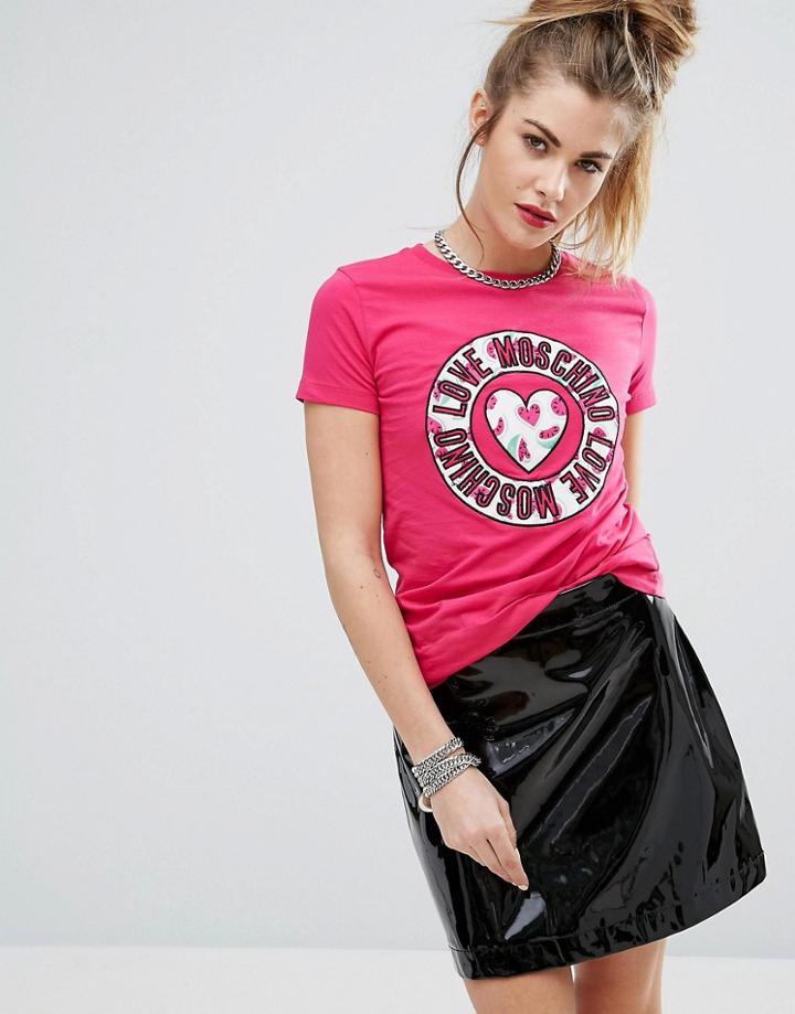Love Moschino Cirle Logo Heart T-shirt - Pink