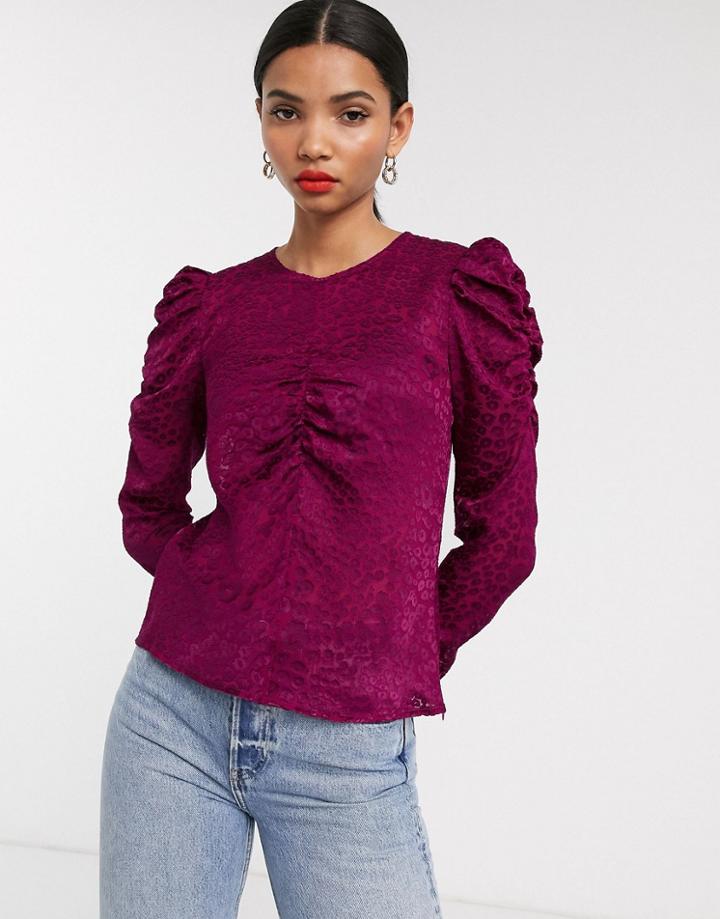 & Other Stories Jacquard Leopard Burnout Blouse In Purple