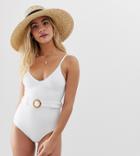 New Look Belted Swimsuit In White