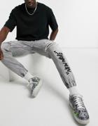Bershka Denim Sweatpants In Gray With Rips-grey