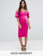 Asos Maternity Premium Scuba Puff Sleeve Midi Dress - Pink