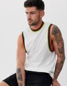 Asos Design Relaxed Sleeveless T-shirt With Dropped Armhole With Contrast Rainbow Tipping In White - White