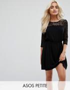 Asos Petite Mini Smock Dress With Lace Sleeves - Black
